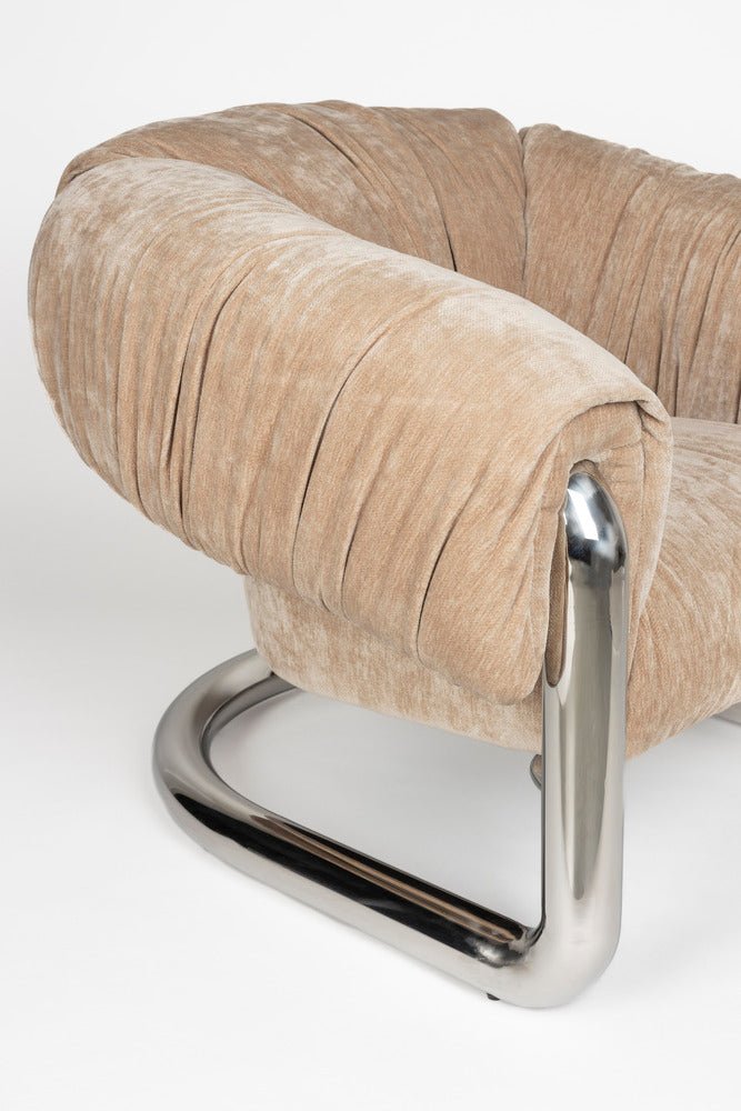 Fauteuil rétro en velours marron et acier chromé Marly - Dutchbone - The Cool Republic