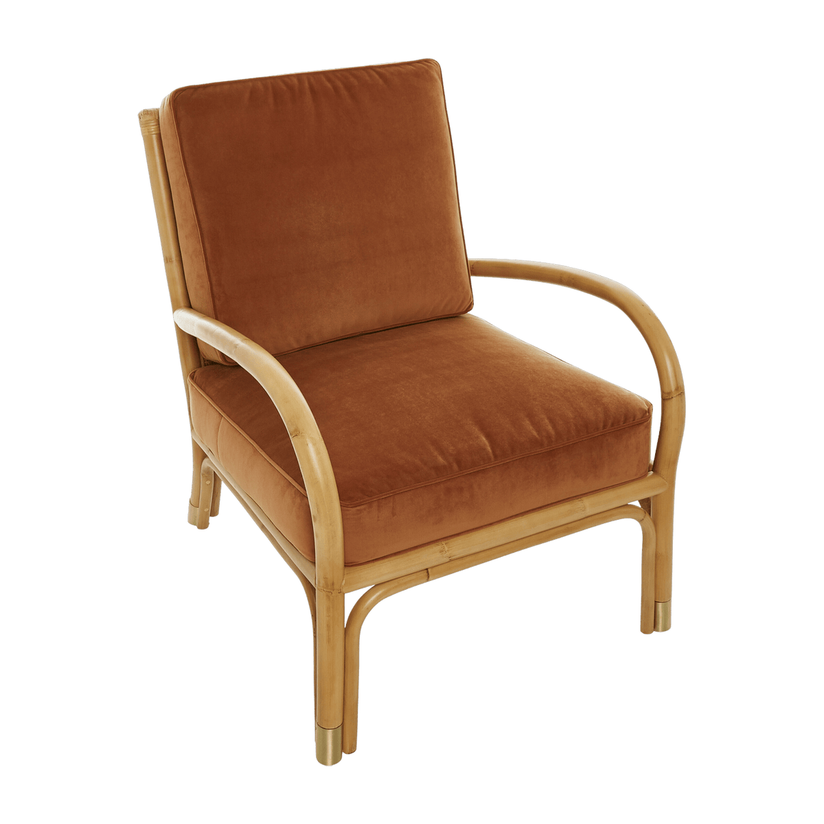Rattan single seat armchair with velvet cushion in brick color 66 x 80 x 80 - KOK - The Cool Republic