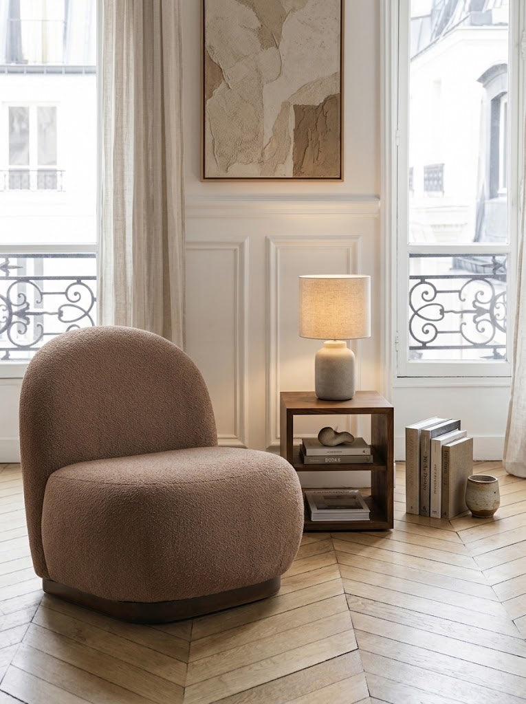 Fauteuil en tissu texturé marron 85x74x75cm Tina - The Cool Republic