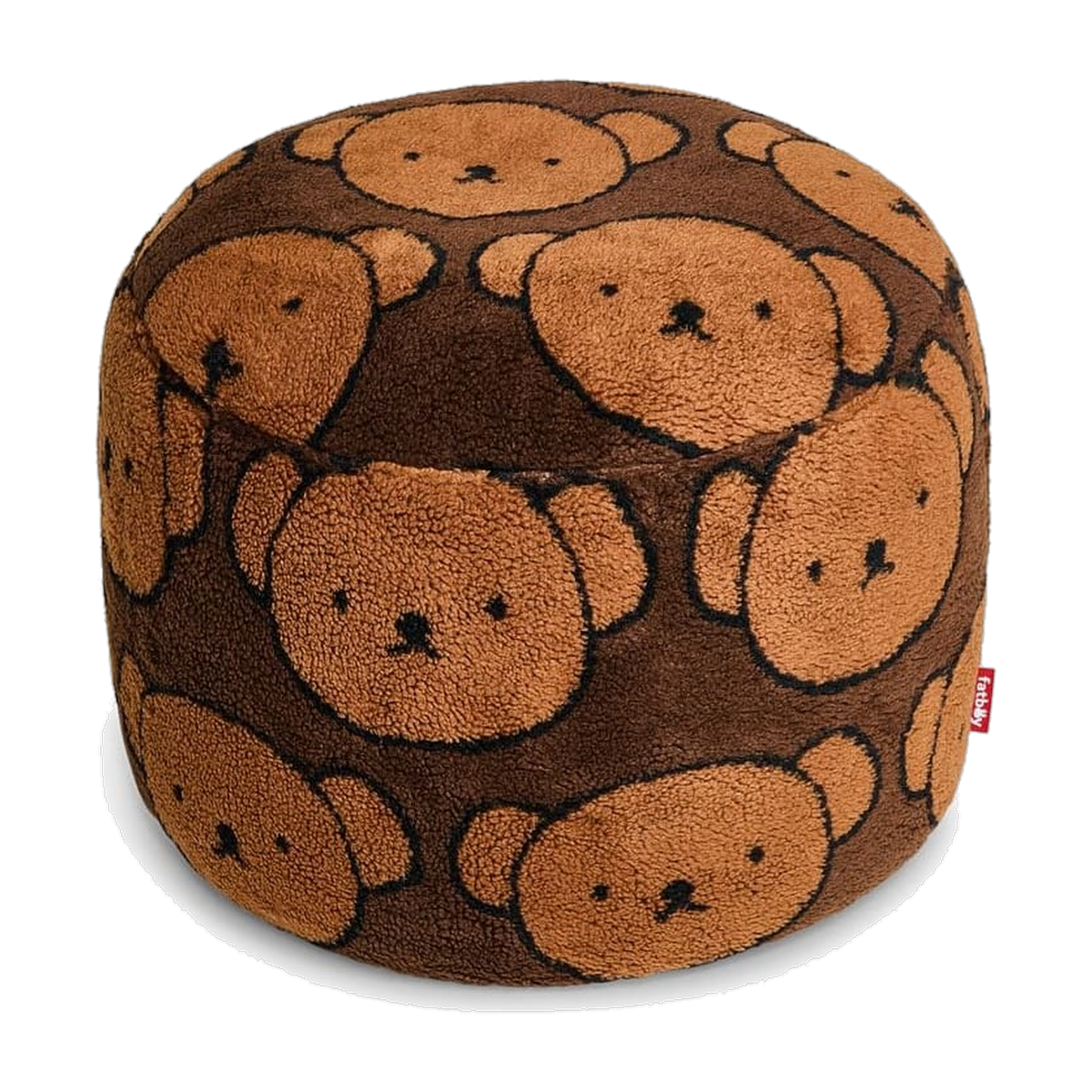 Pouf rond pour enfant en tissu doux marron 50x50x35cm Point Teddy x Boris - Fatboy