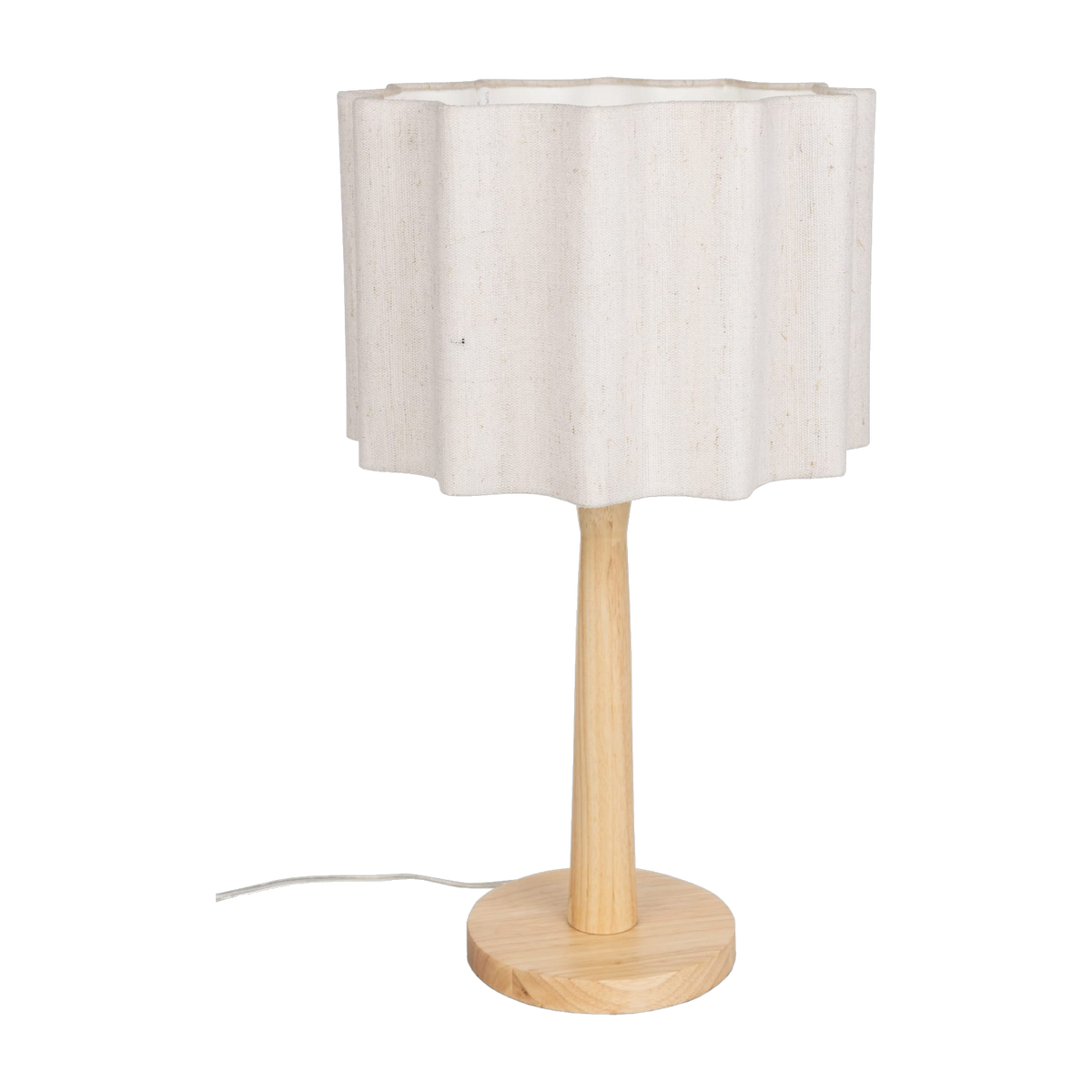مصباح طاولة سرير جانبية من خشب الهيفيا وقماش أبيض 51cm Scallop - Dutchbone