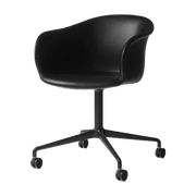 Swivel office chair on castors in black leather and black metal Elefy JH37 - &tradition