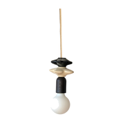 Ceramic and wood pendant lamp with two dark flowers Mona - Carré coco