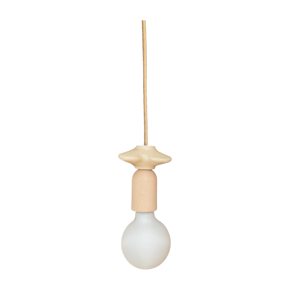 Hängeleuchte aus Keramik und Holz, eine helle Blume Mona - Carré coco