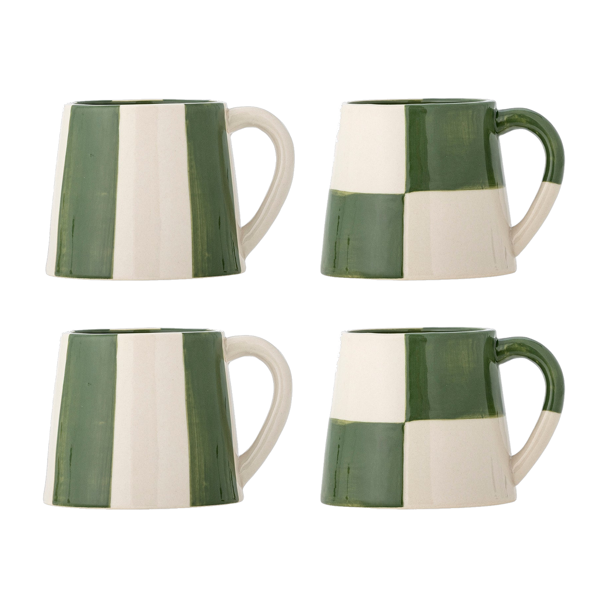 4 Green Stoneware Mugs 9.5 x 8 cm 280ml Floki - Bloomingville