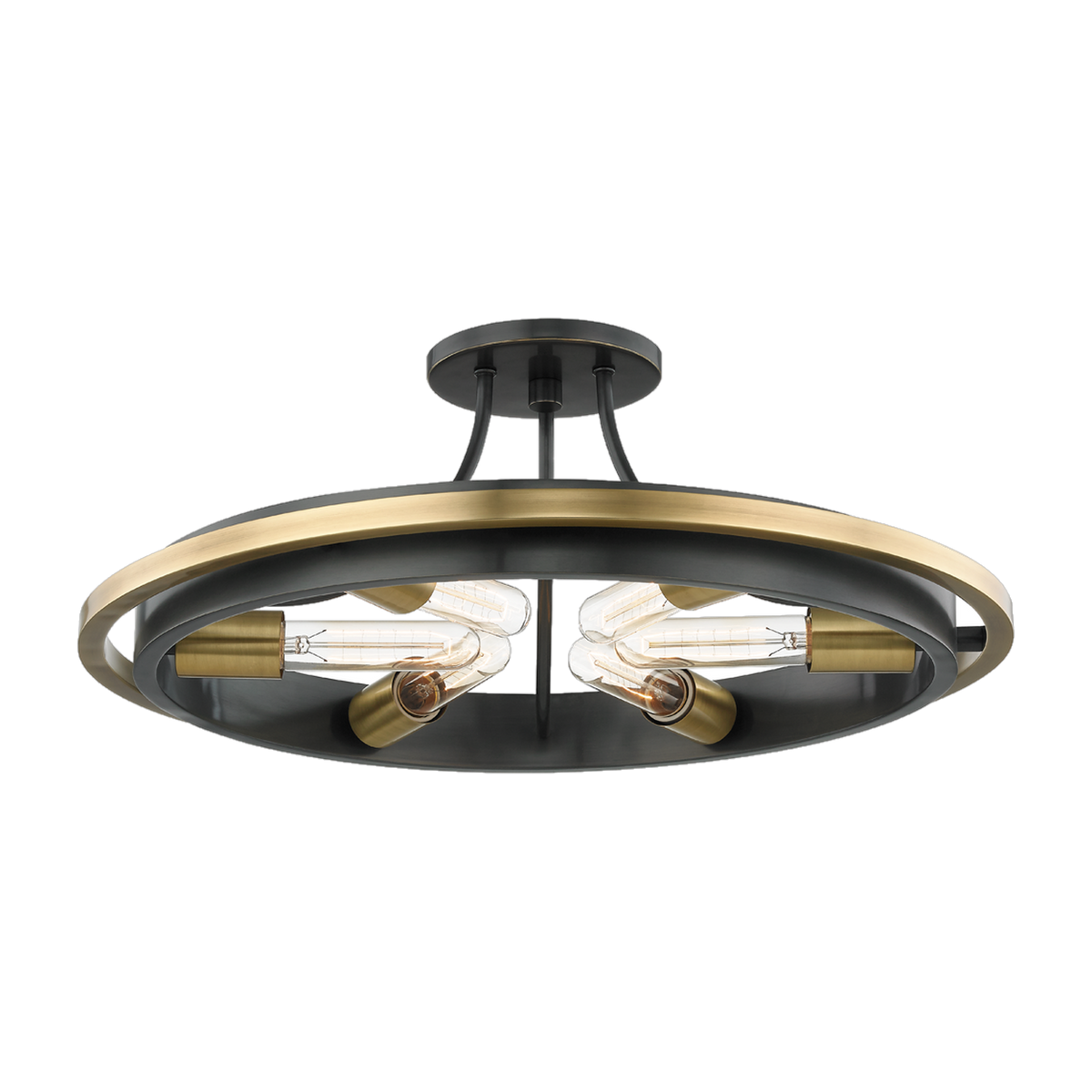 Steel semi-flush ceiling light in aged brass and antique bronze 20cm Chambers - Hudson Valley Lighting