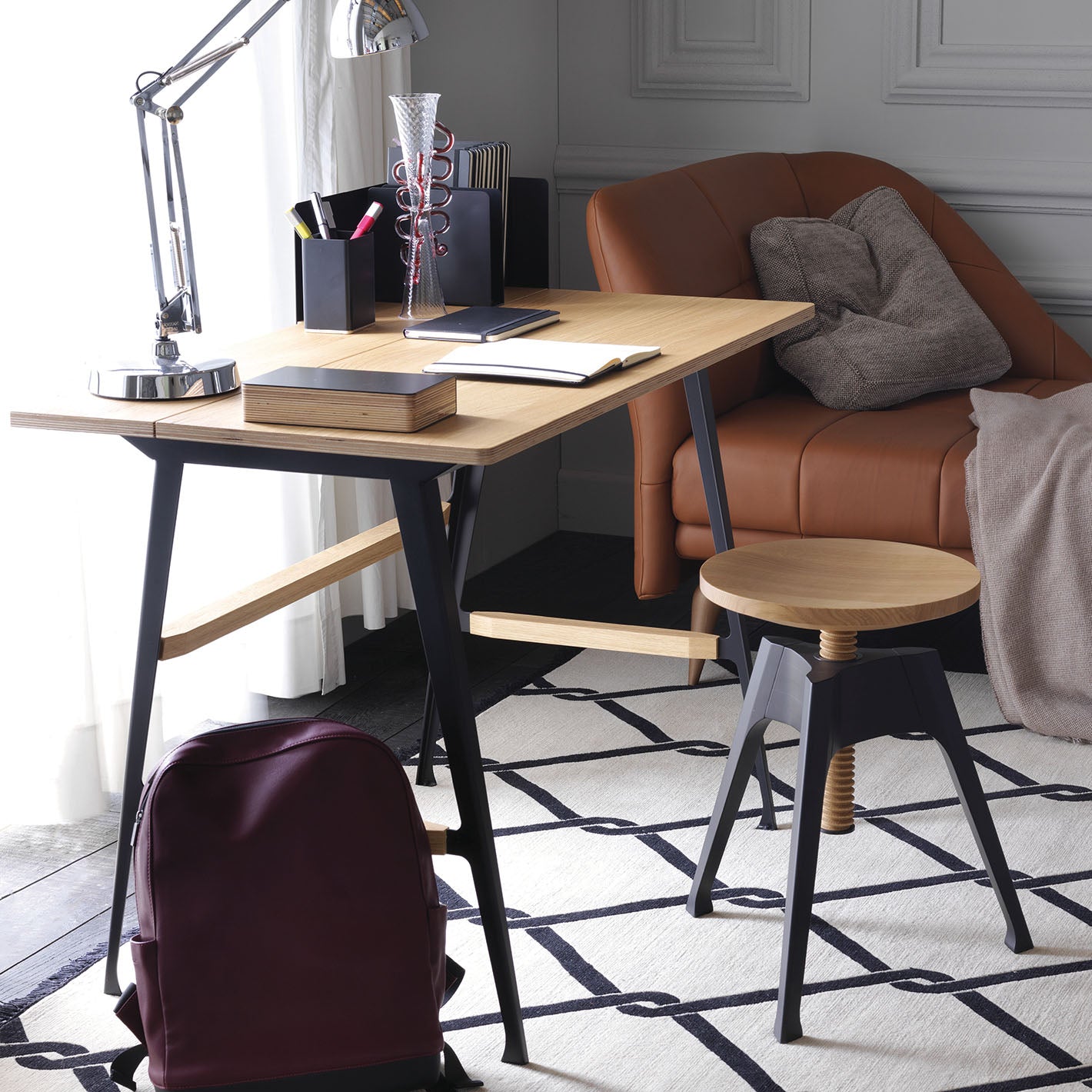 مقعد من الخشب والفولاذ الأسود Portable Atelier - Driade