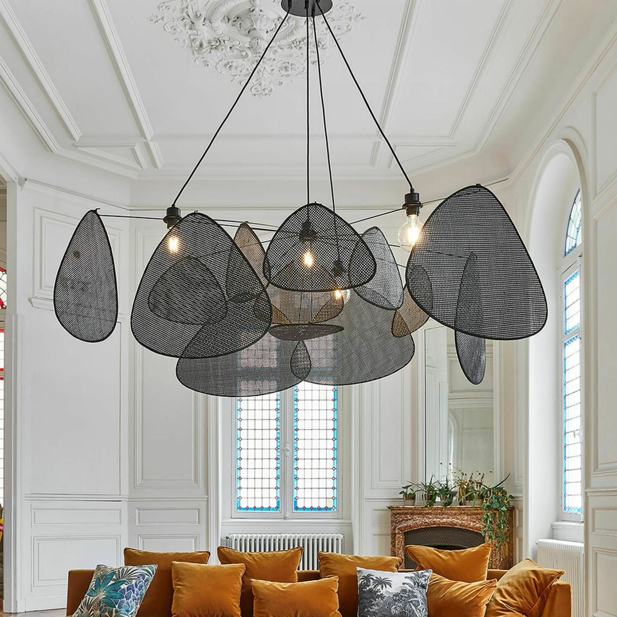 Grande suspension en cannage noir 150 cm Screen - Market set - The Cool Republic
