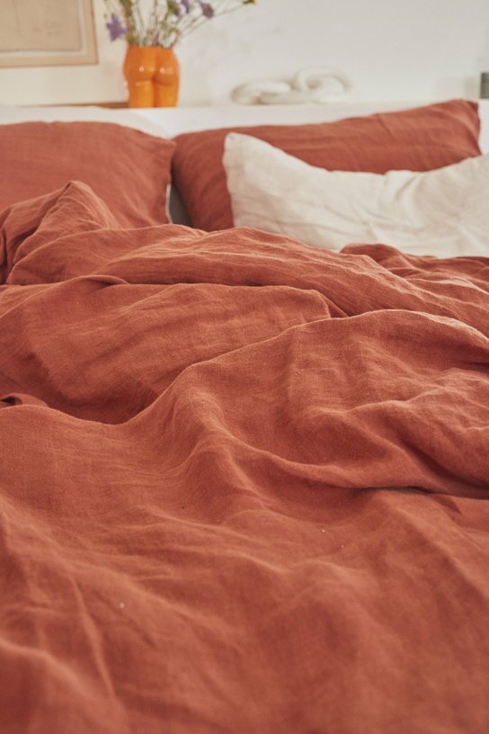 Housse de couette terracotta en lin lavé 200 x 200 cm - The Cool Republic - The Cool Republic