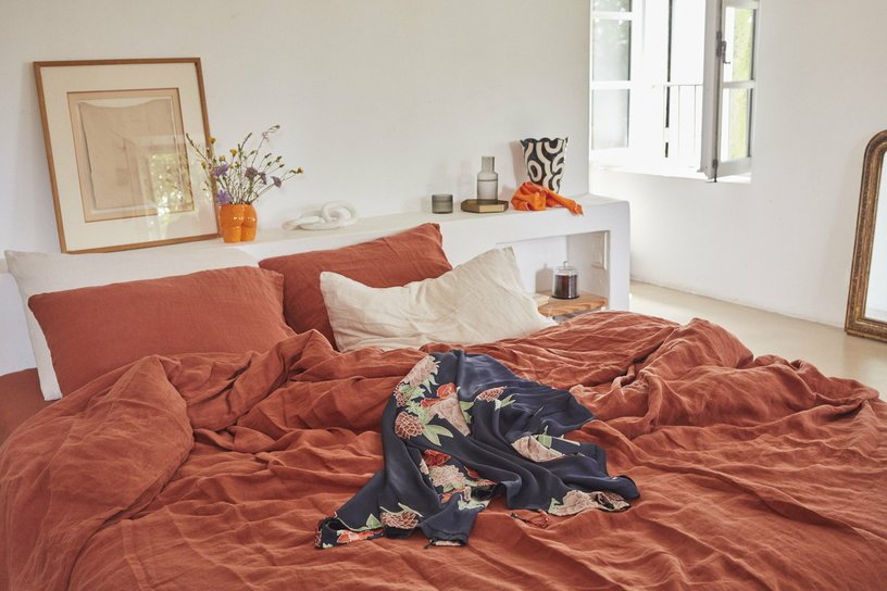 Housse de couette terracotta en lin lavé 200 x 200 cm - The Cool Republic - The Cool Republic