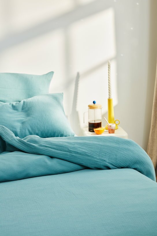 Housse de couette turquoise en gaze de coton 260 x 240 cm - The Cool Republic - The Cool Republic