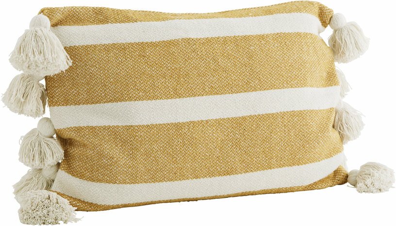 Housse de coussin à rayures jaune avec pompons - Madam Stoltz - The Cool Republic