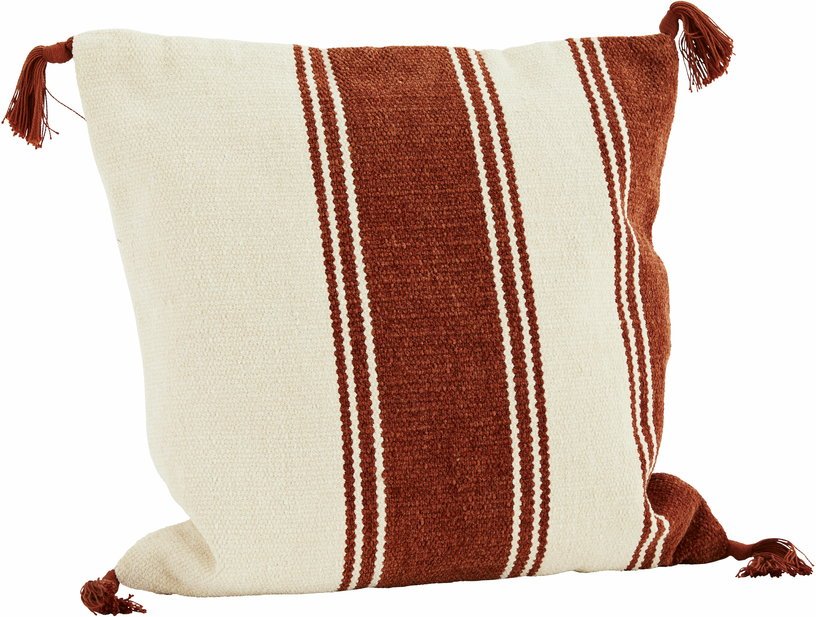 Housse de coussin blanche et camel Chenille - Madam Stoltz - The Cool Republic