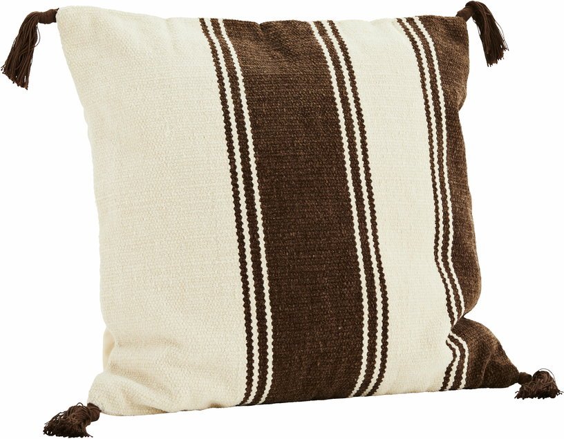 Housse de coussin blanche et marron Chenille - Madam Stoltz - The Cool Republic