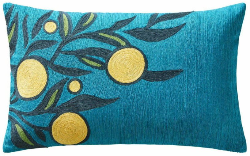 Housse de coussin en coton bleu turquoise et jaune 47 x 28 cm Citrus - Madura - The Cool Republic