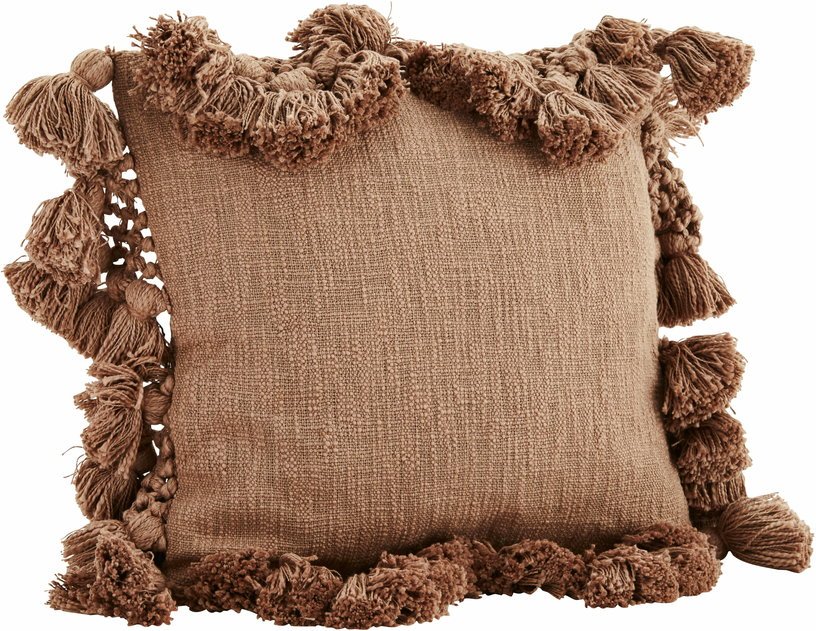 Housse de coussin marron à pompons - Madam Stoltz - The Cool Republic