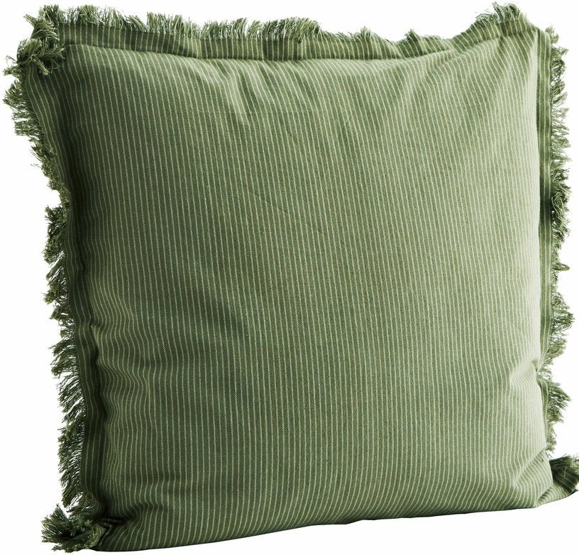 Housse de coussin rayée avec franges vert Jade - Madam Stoltz - The Cool Republic