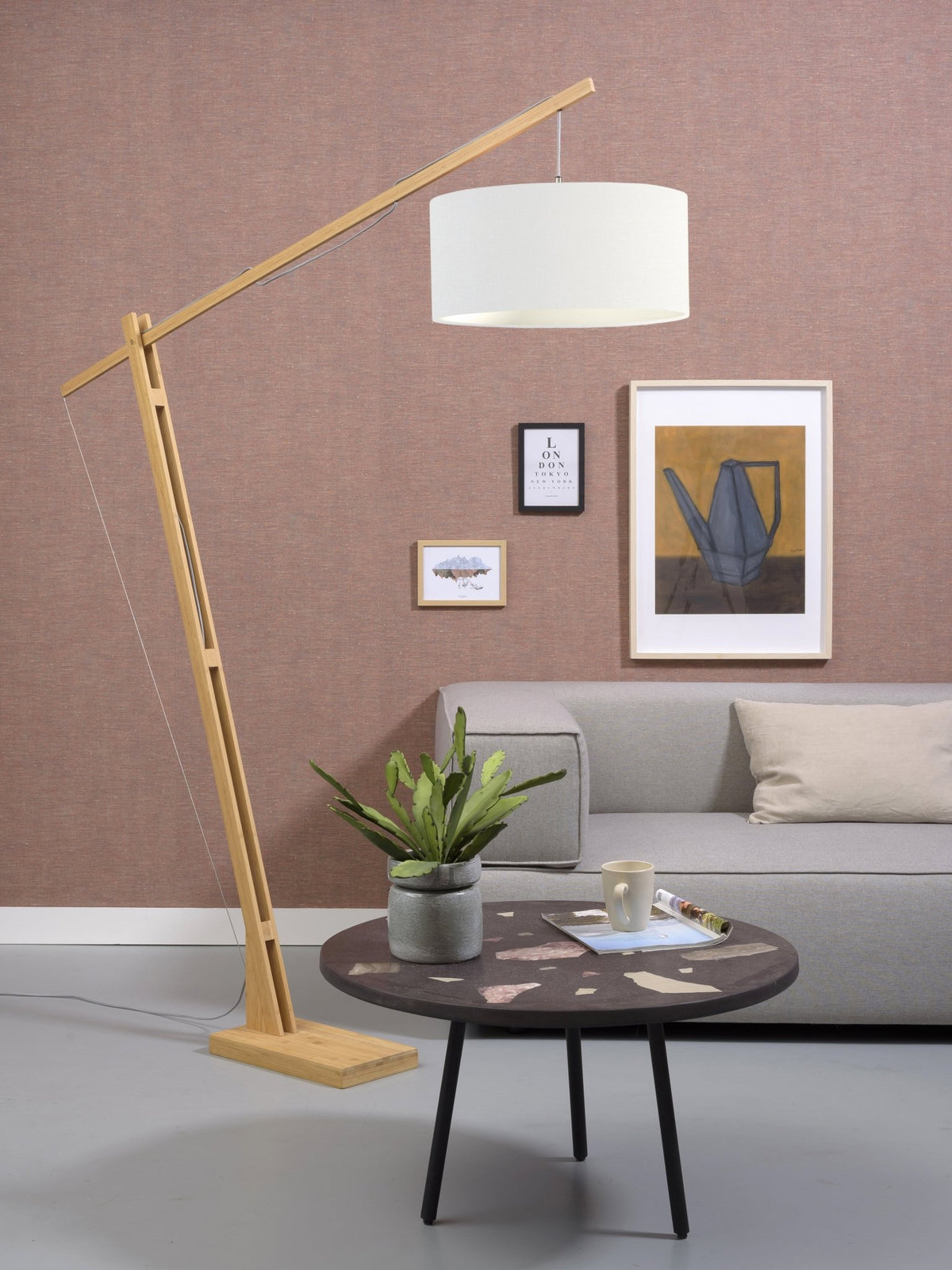 Lampadaire blanc en bambou et lin Montblanc - Good & Mojo - The Cool Republic