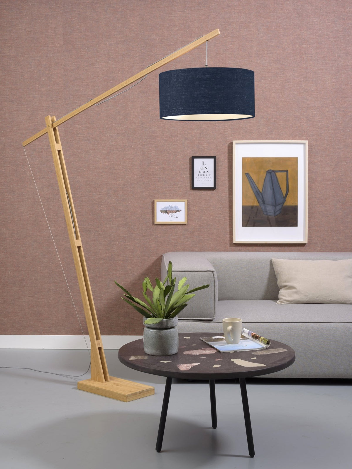 Lampadaire bleu en bambou et lin Montblanc - Good & Mojo - The Cool Republic