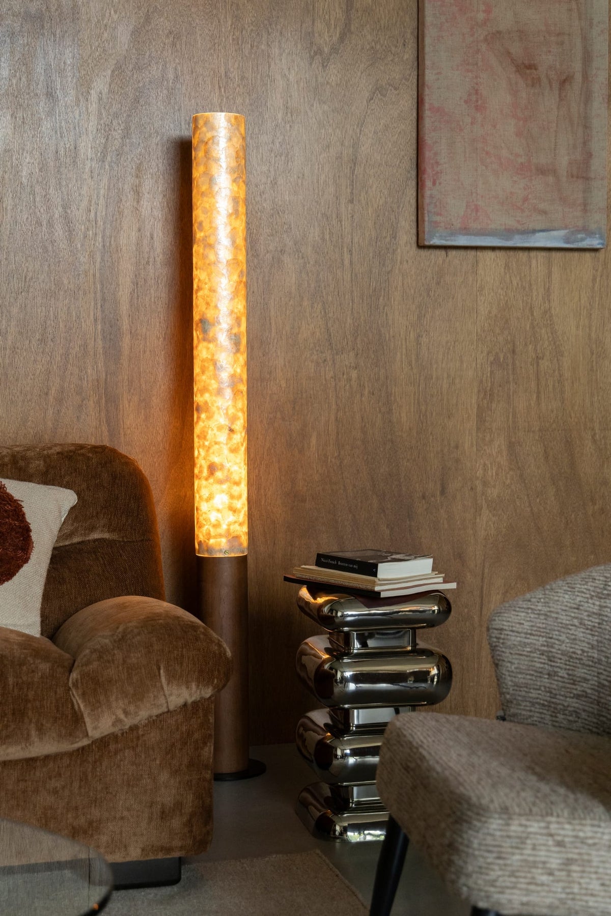 Lampadaire cylindrique en acrylique et bois de chêne marron 150cm Beam - Dutchbone — vue 2