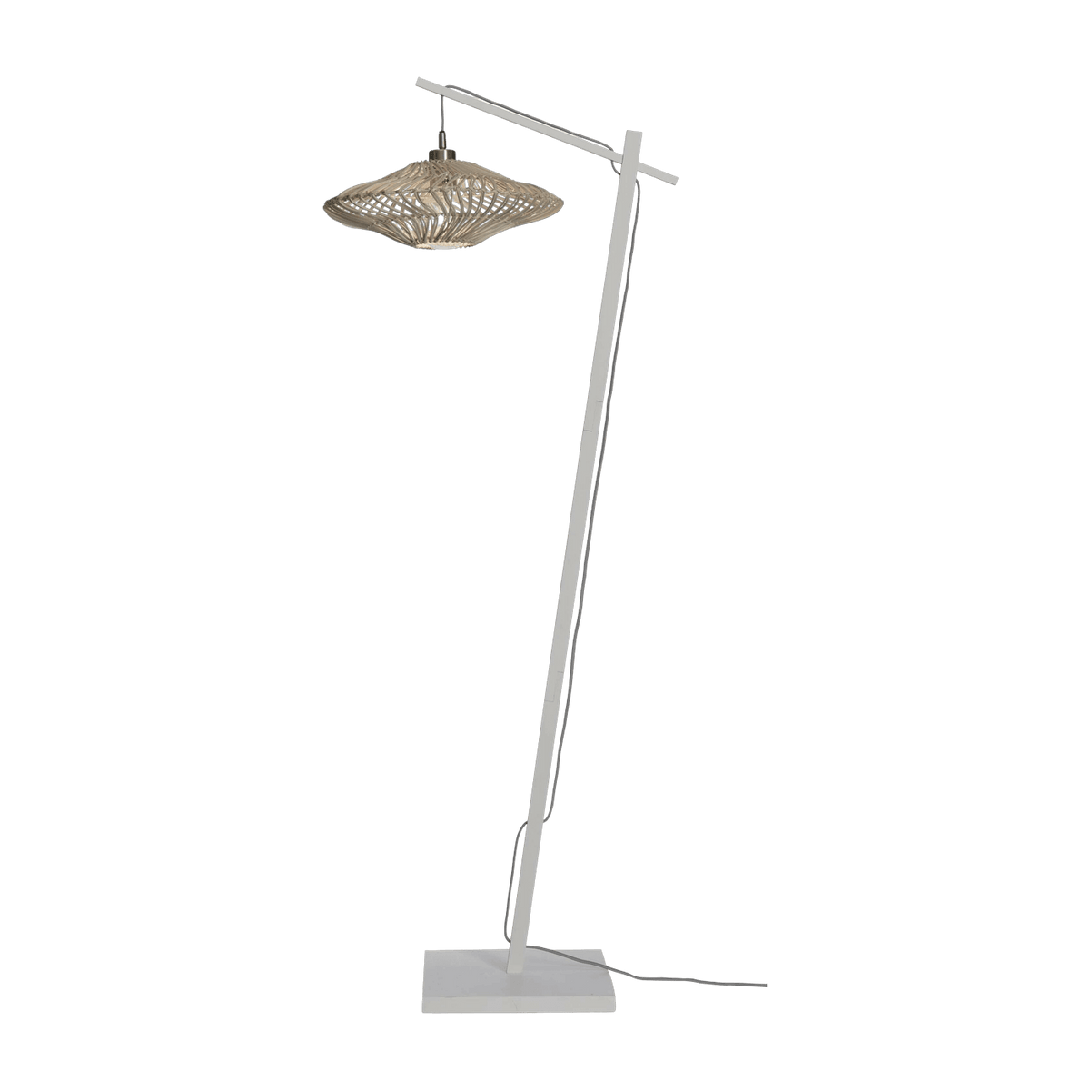 Lampadaire en bambou blanc avec abat-jour en bois blanc 150x40 cm Zanzibar - Good & Mojo - The Cool Republic