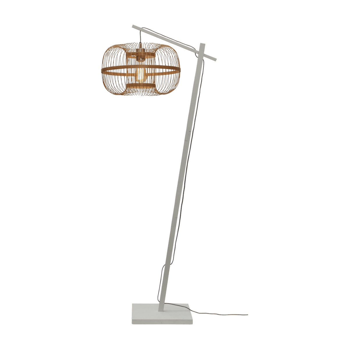 Lampadaire en bambou blanc avec abat-jour en bois naturel 150x25 cm Hokkaido - Good & Mojo - The Cool Republic