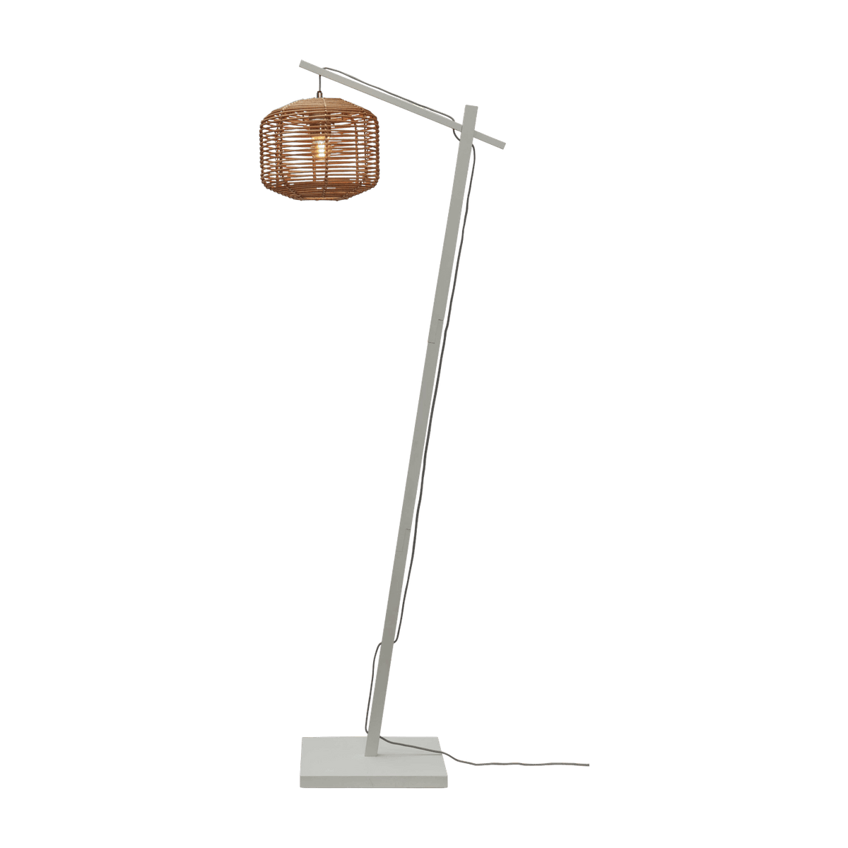 Lampadaire en bambou blanc avec abat-jour en bois naturel 150x25 cm Tanami - Good & Mojo - The Cool Republic