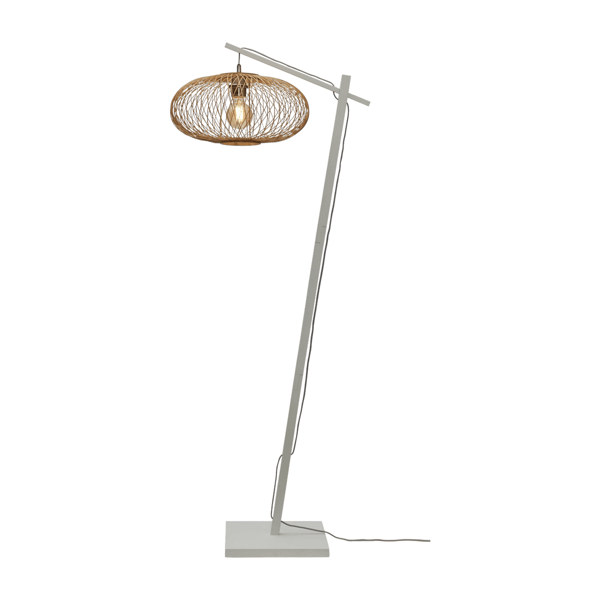 Lampadaire en bambou blanc avec abat-jour en bois naturel 150x40 cm Cango - Good & Mojo - The Cool Republic