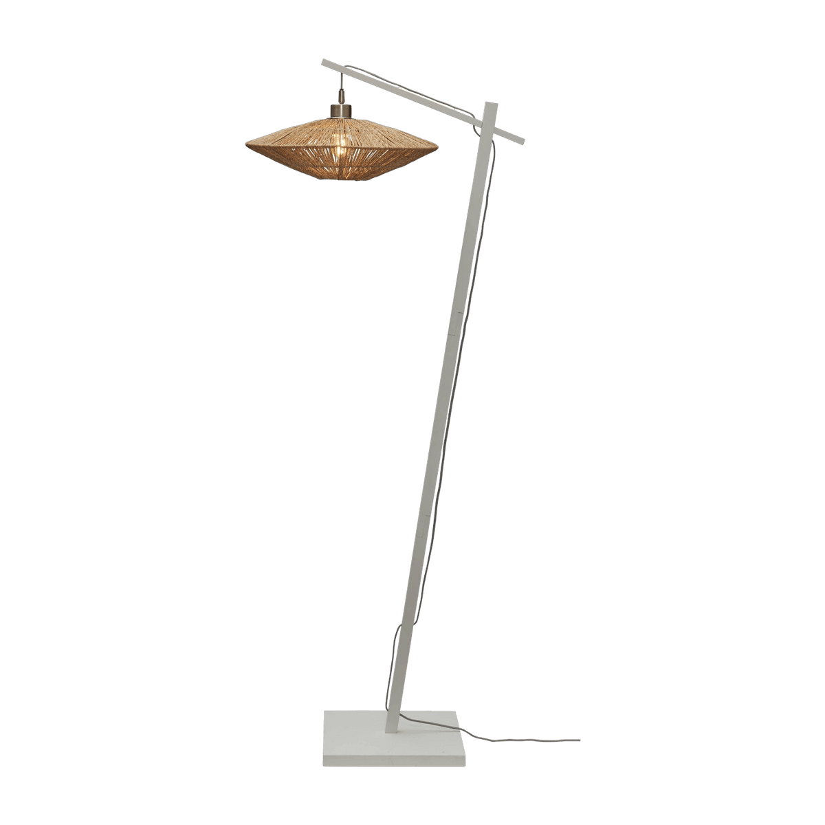 Lampadaire en bambou blanc avec abat-jour en bois naturel 150x40 cm Iguazu - Good & Mojo - The Cool Republic