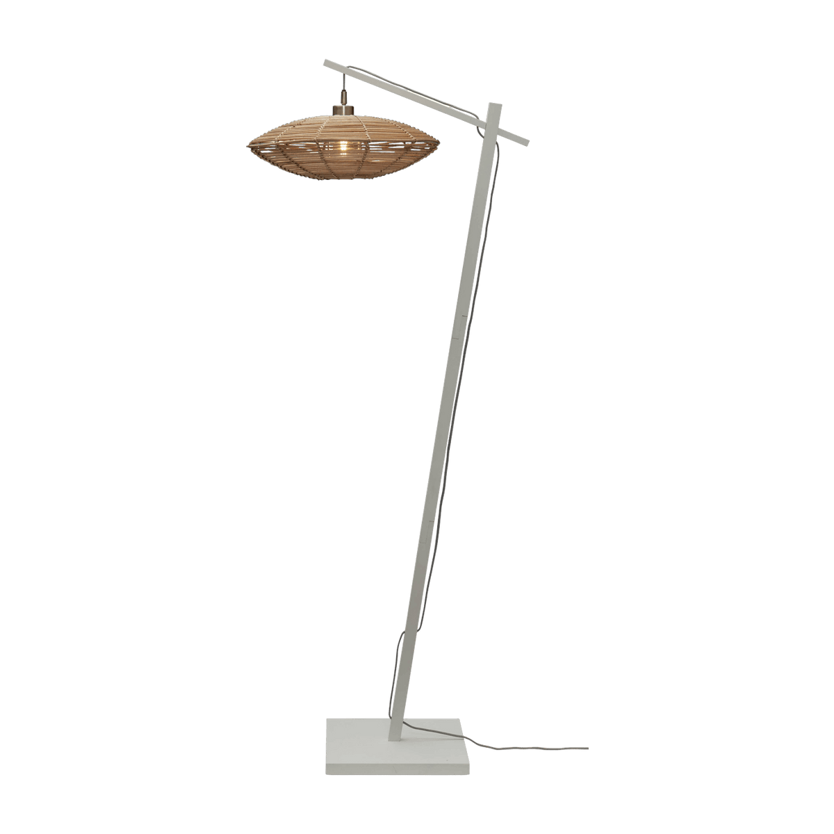 Lampadaire en bambou blanc avec abat-jour en bois naturel 150x40 cm Tanami - Good & Mojo - The Cool Republic