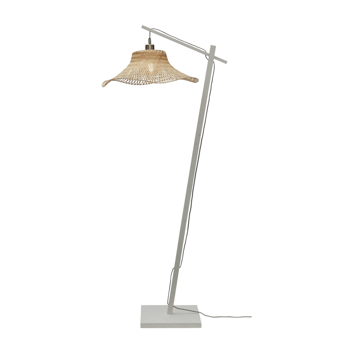 Lampadaire en bambou blanc avec abat-jour en bois naturel 150x50 cm Ibiza - Good & Mojo - The Cool Republic