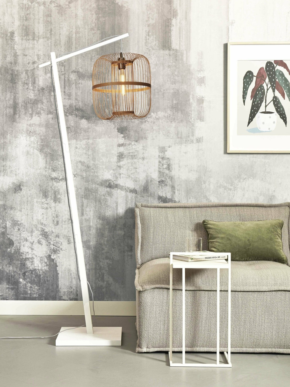 Lampadaire en bambou blanc avec abat-jour en bois naturel 176x38 cm Hokkaido - Good & Mojo - The Cool Republic