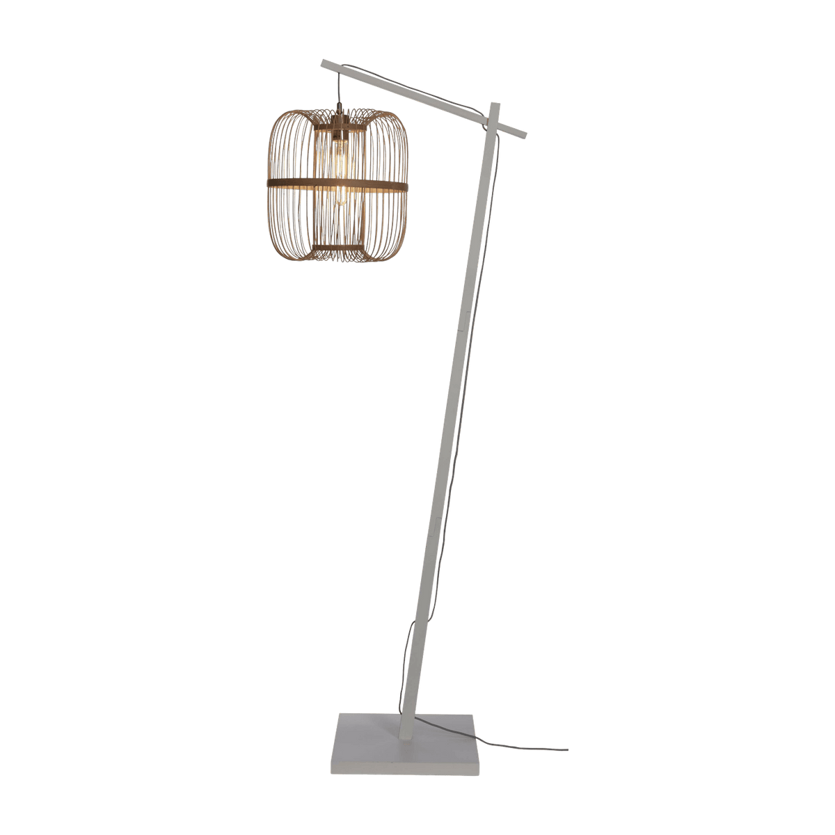 Lampadaire en bambou blanc avec abat-jour en bois naturel 176x38 cm Hokkaido - Good & Mojo - The Cool Republic