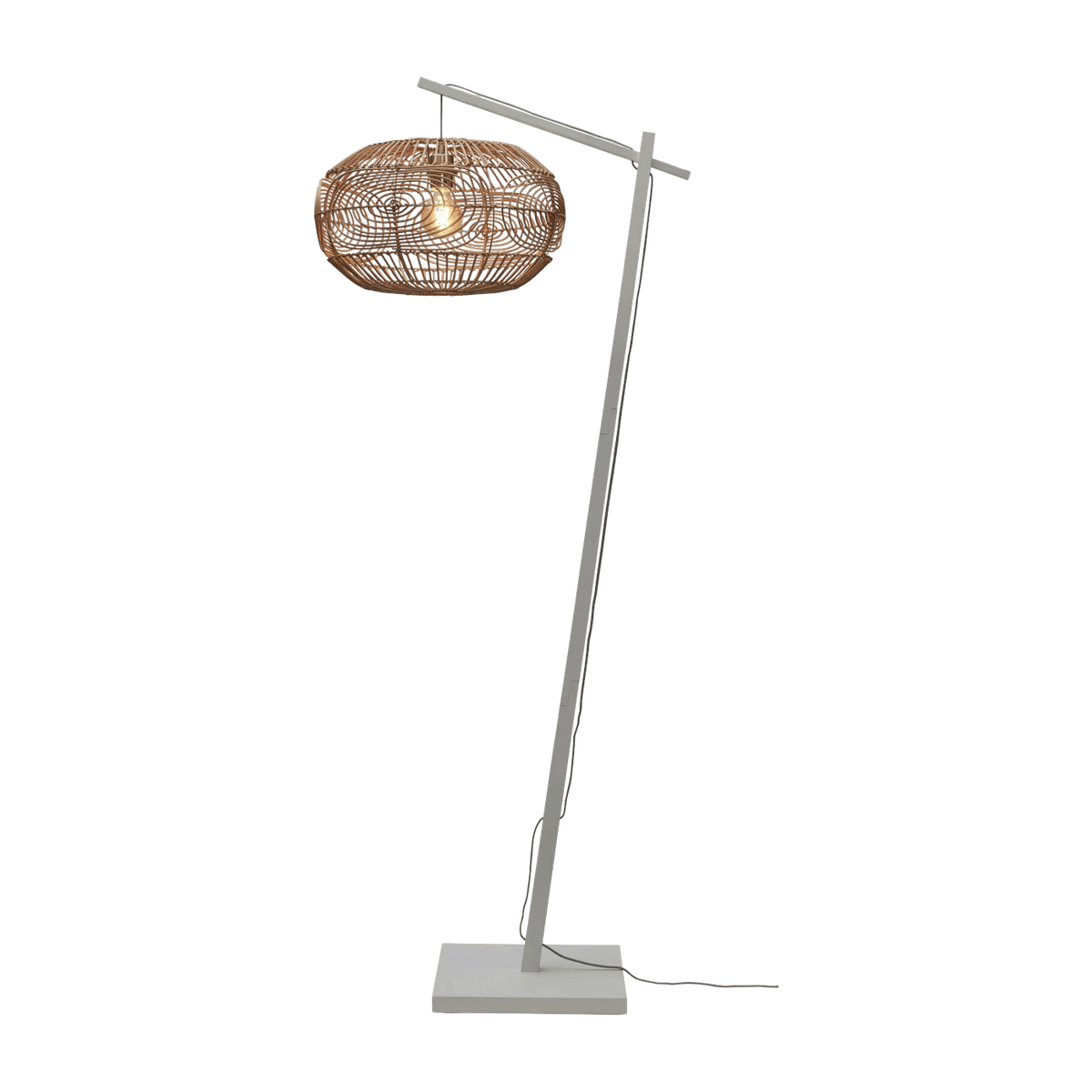 Lampadaire en bambou blanc avec abat-jour en bois naturel 176x48 cm Madeira - Good & Mojo - The Cool Republic