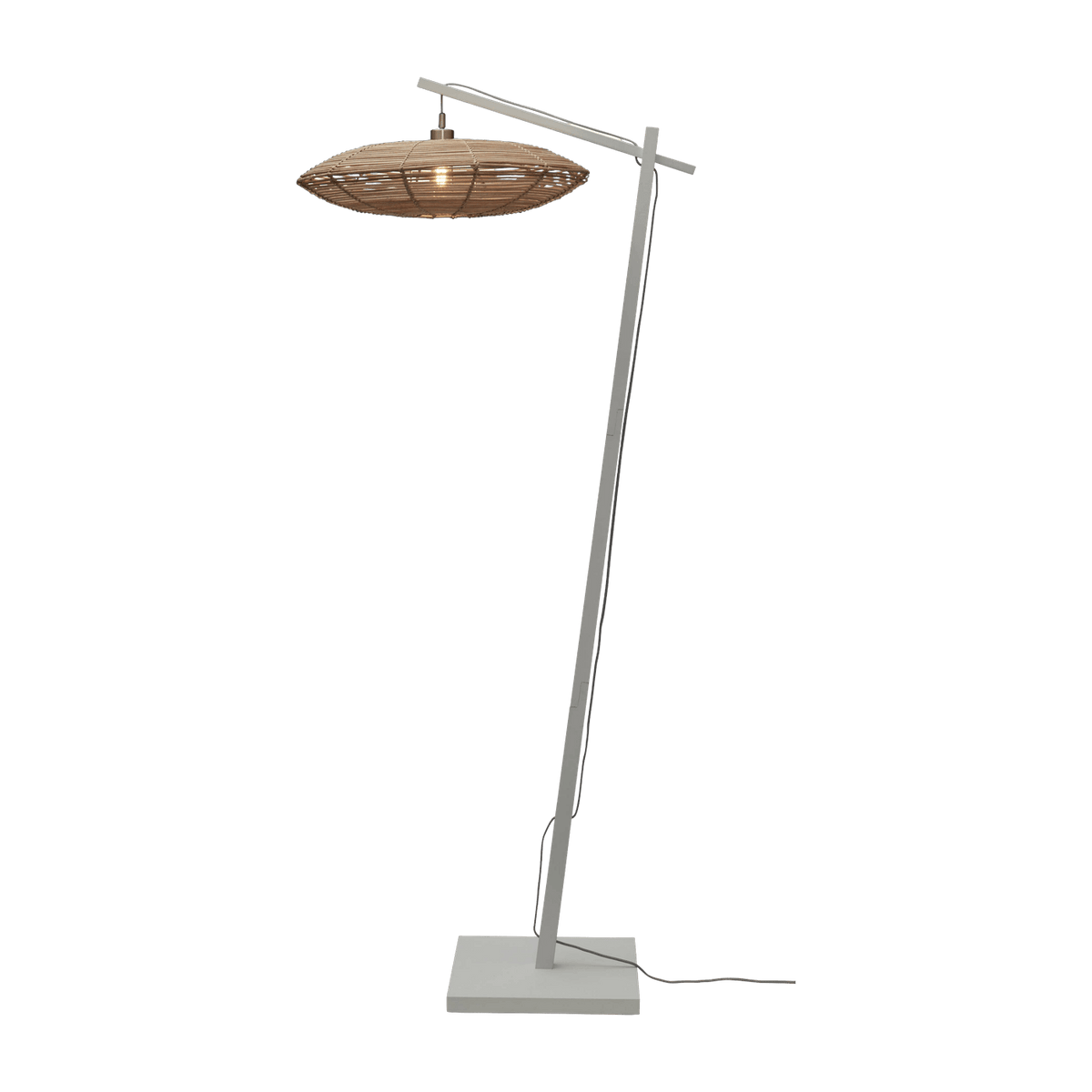 Lampadaire en bambou blanc avec abat-jour en bois naturel 176x55 cm Tanami - Good & Mojo - The Cool Republic