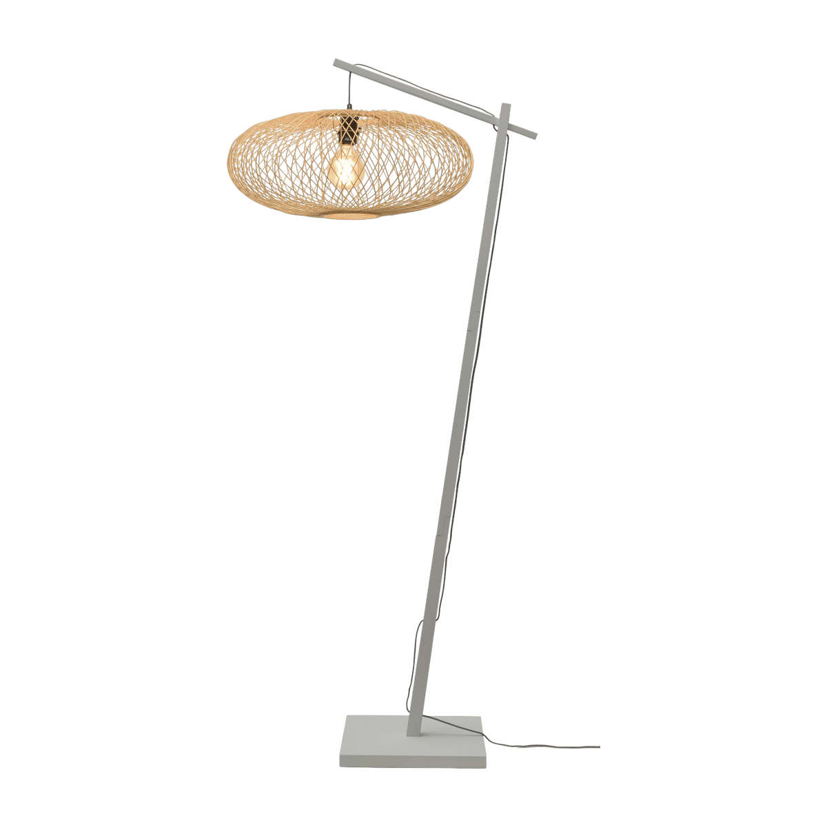 Lampadaire en bambou blanc avec abat-jour en bois naturel 176x60 cm Cango - Good & Mojo - The Cool Republic