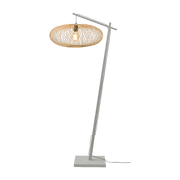 Lampadaire en bambou blanc avec abat-jour en bois naturel 176x60 cm Cango - Good & Mojo - The Cool Republic