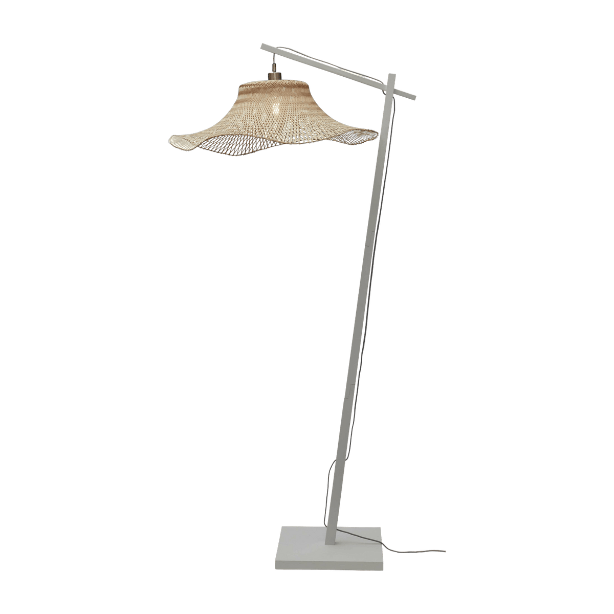 Lampadaire en bambou blanc avec abat-jour en bois naturel 176x65 cm Ibiza - Good & Mojo - The Cool Republic