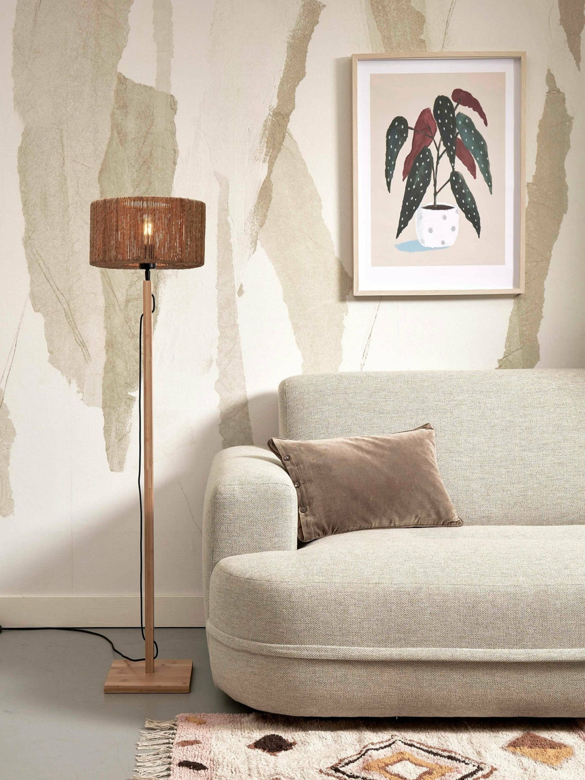 Lampadaire en bambou naturel avec abat-jour en bois naturel 125x30 cm Iguazu - Good & Mojo - The Cool Republic