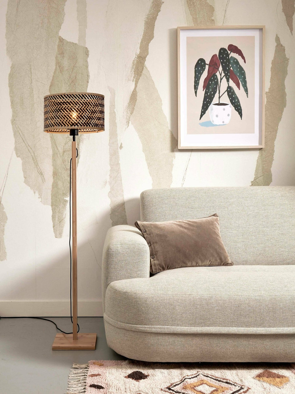Lampadaire en bambou naturel avec abat-jour en bois naturel 128x32 cm Java - Good & Mojo - The Cool Republic