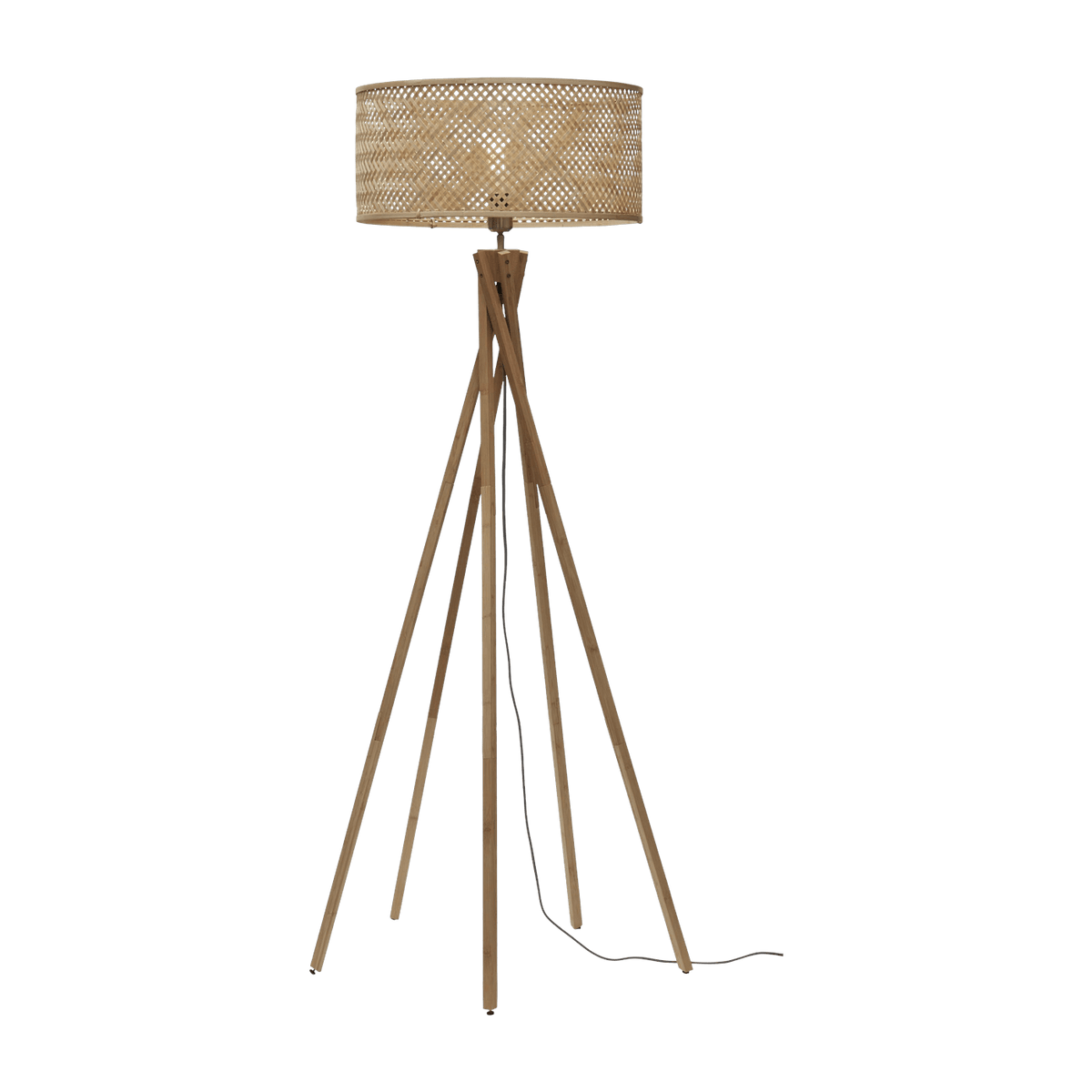 Lampadaire en bambou naturel avec abat-jour en bois naturel 146x50 cm Java - Good & Mojo - The Cool Republic