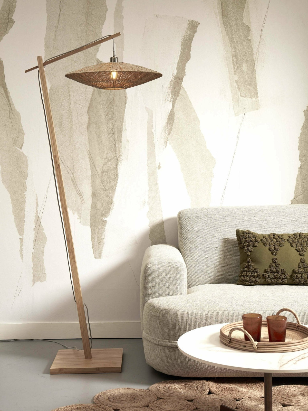 Floor Lamp Iguazu L Bamboo Nat. H.176Cm/Shade 55X14Cm Jute. Nat. - Good & Mojo - The Cool Republic