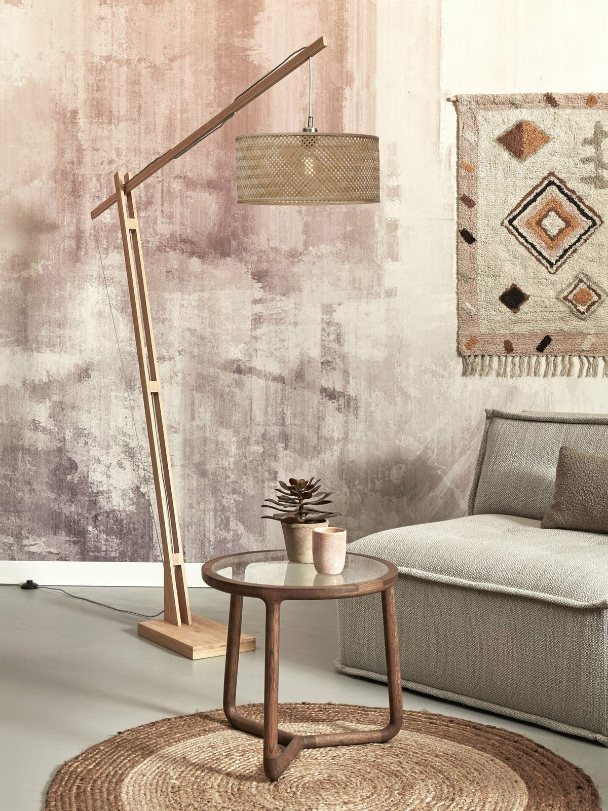 Lampadaire en bambou naturel avec abat-jour en bois naturel 207x50 cm Java - Good & Mojo - The Cool Republic