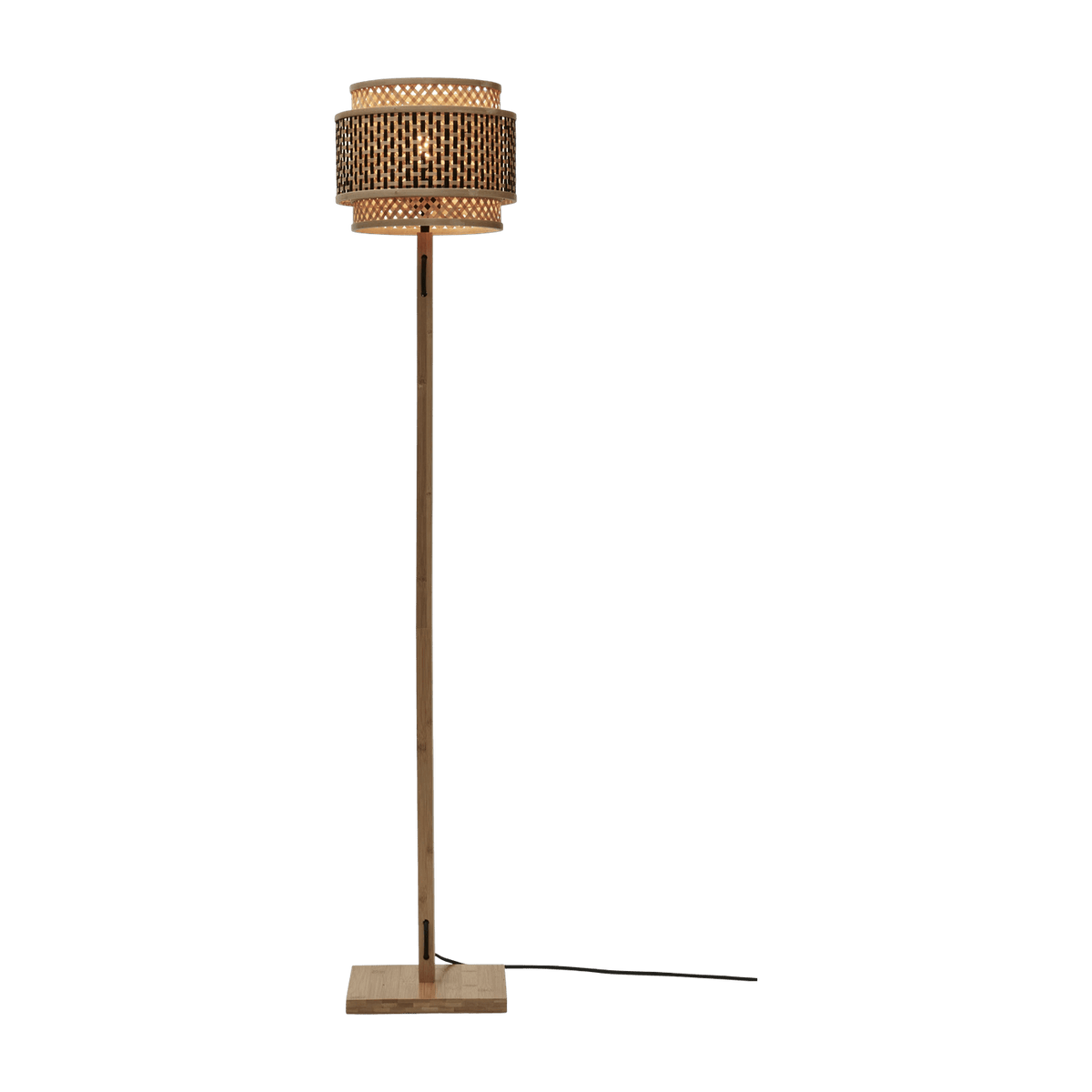 Lampadaire en bambou naturel avec abat-jour en bois noir et naturel 130x25 cm Bhutan - Good & Mojo - The Cool Republic