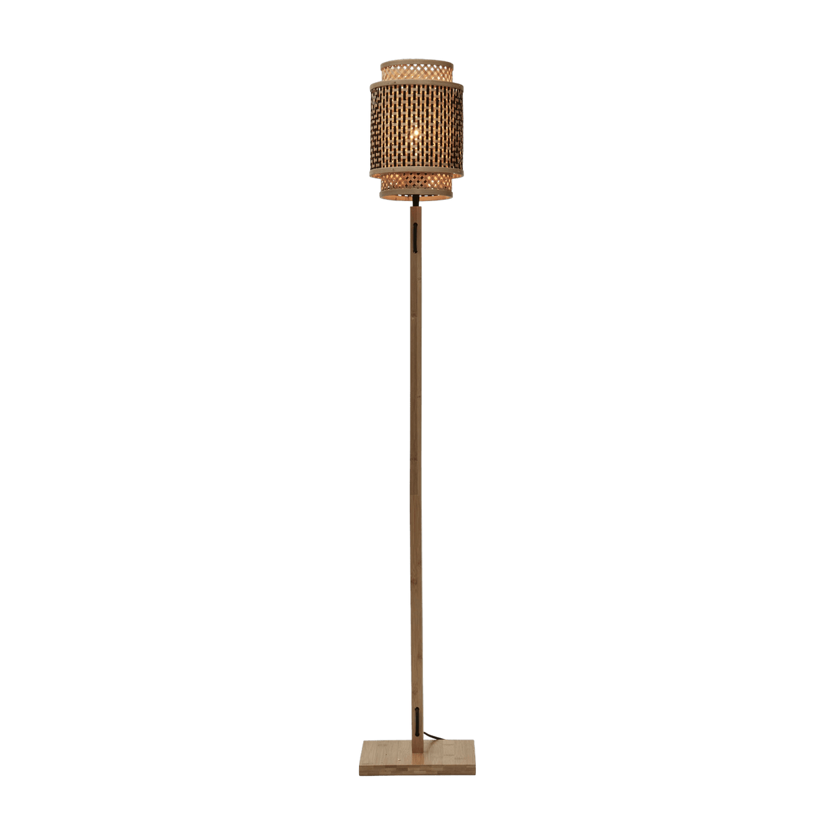Lampadaire en bambou naturel avec abat-jour en bois noir et naturel 135x18 cm Bhutan - Good & Mojo - The Cool Republic