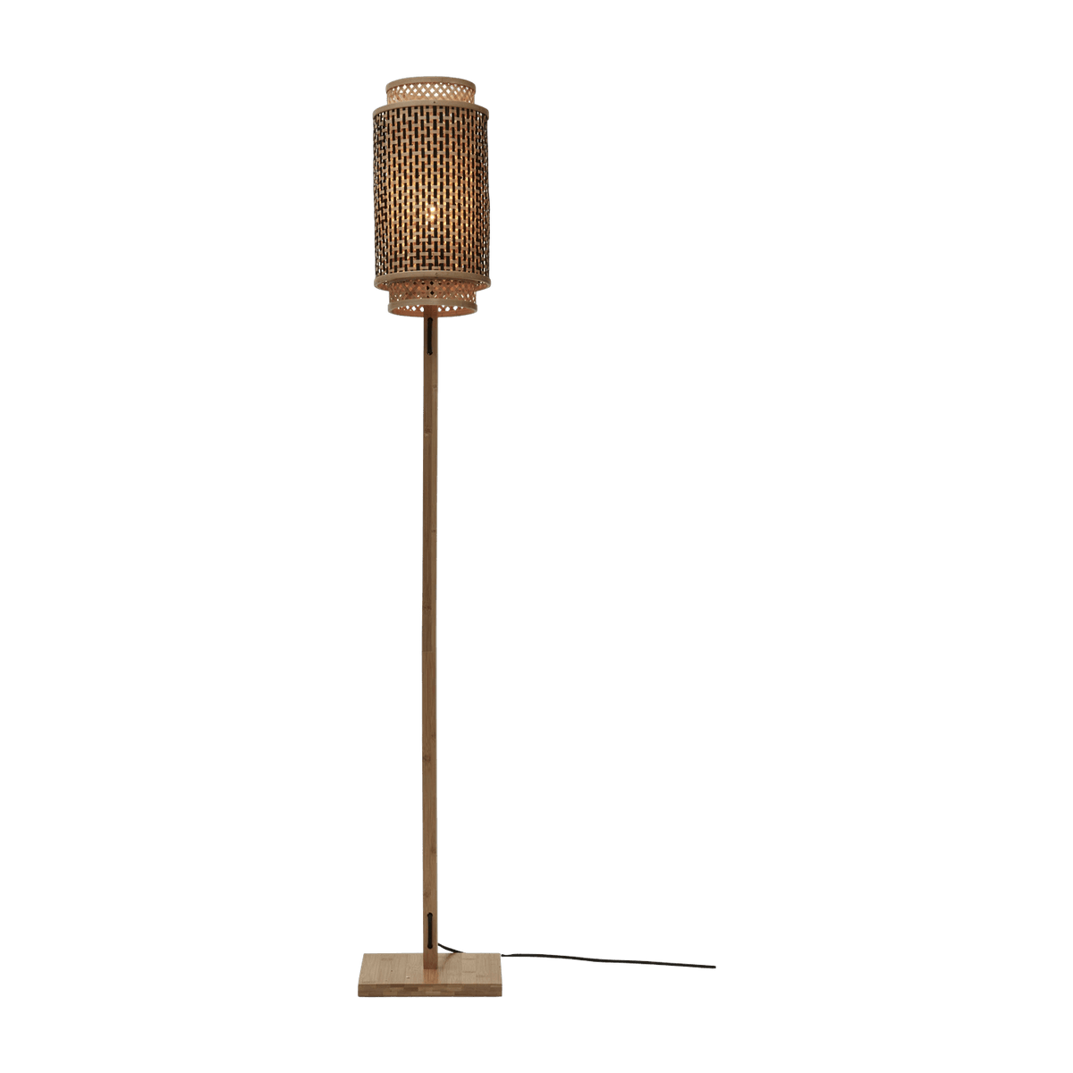 Lampadaire en bambou naturel avec abat-jour en bois noir et naturel 145x18 cm Bhutan - Good & Mojo - The Cool Republic
