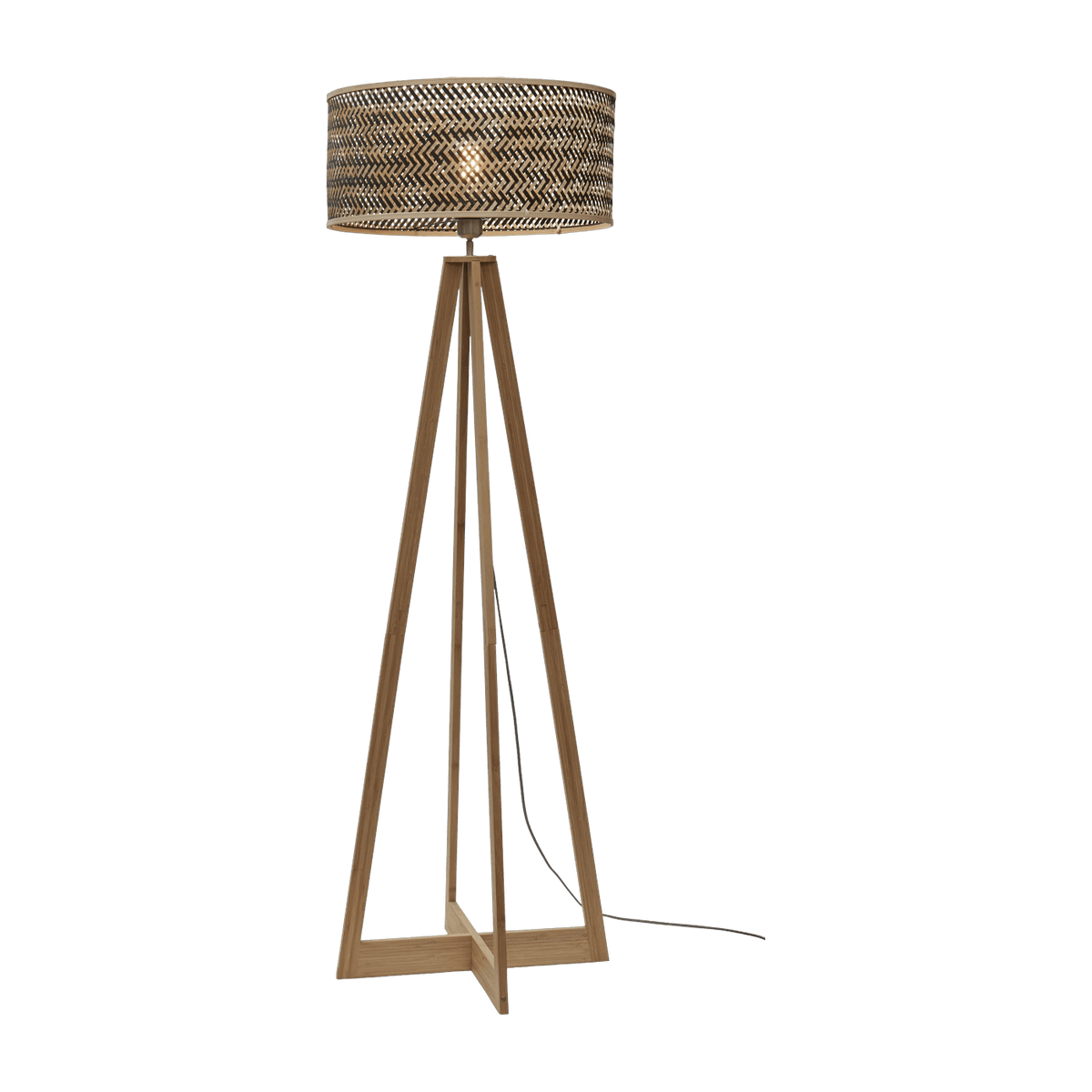 Lampadaire en bambou naturel avec abat-jour en bois noir et naturel 145x50 cm Java - Good & Mojo - The Cool Republic