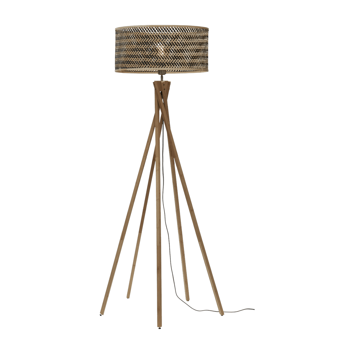 Lampadaire en bambou naturel avec abat-jour en bois noir et naturel 146x50 cm Java - Good & Mojo - The Cool Republic