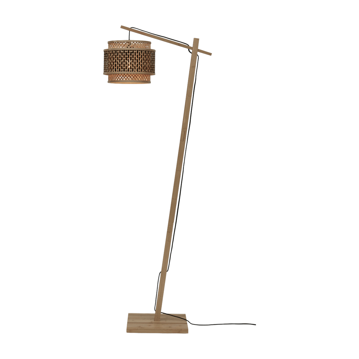 Lampadaire en bambou naturel avec abat-jour en bois noir et naturel 150x25 cm Bhutan - Good & Mojo - The Cool Republic