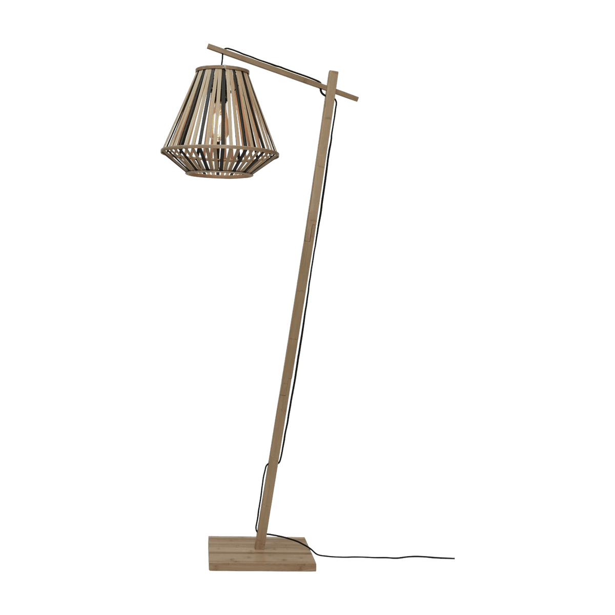 Lampadaire en bambou naturel avec abat-jour en bois noir et naturel 150x30 cm Merapi - Good & Mojo - The Cool Republic